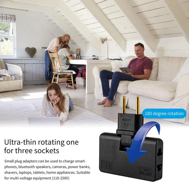Creative European Regulation 1 in 3 Convenient Rotary Plug Germany France Russia Spain Travel Lightweight Universal EU Adapters