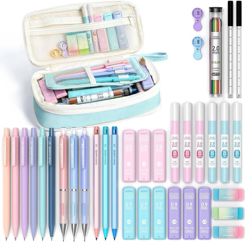 Four Candies 36PCS Aesthetic School Supplies, Mechanical Pencils 0.5Mm, 0.7Mm, 0.9Mm & 2.0Mm with 624PCS Lead Refills, Cute Mechanical Pencils for Writing, Drawing & Drafting,Backtoschool,Schoolsupplies,Backtoschoolshopping
