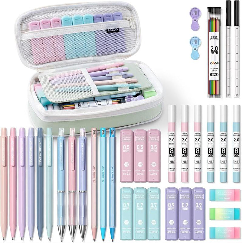 Four Candies 36PCS Aesthetic School Supplies, Mechanical Pencils 0.5Mm, 0.7Mm, 0.9Mm & 2.0Mm with 624PCS Lead Refills, Cute Mechanical Pencils for Writing, Drawing & Drafting,Backtoschool,Schoolsupplies,Backtoschoolshopping