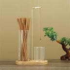 2 in 1 Incense & Candle Holder, 1 Count Wooden Base Aromatherapy Diffuser Incense Burner with Removable Glass Ash Collector, Woody Home Decor Ornament for Living Room Bedroom, Funny Gift, Scented, Aroma, Fragrance