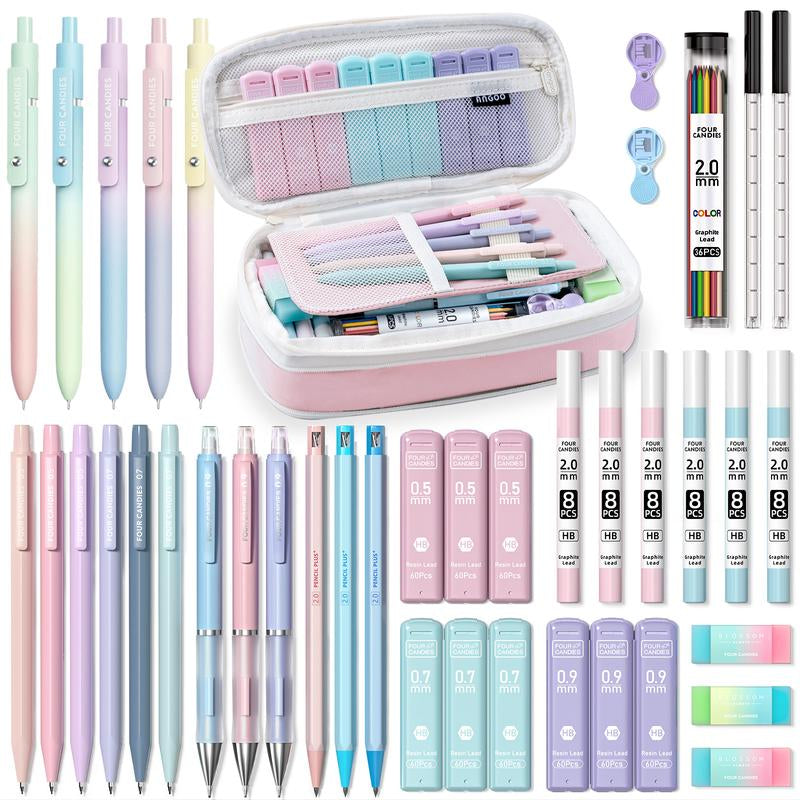 Four Candies 36PCS Aesthetic School Supplies, Mechanical Pencils 0.5Mm, 0.7Mm, 0.9Mm & 2.0Mm with 624PCS Lead Refills, Cute Mechanical Pencils for Writing, Drawing & Drafting,Backtoschool,Schoolsupplies,Backtoschoolshopping