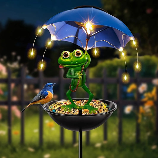 Solar Frog Statue Light Outdoor Garden Decoration LED Light String Bird Hummingbird Feeder Channel Light for Lawns Terraces