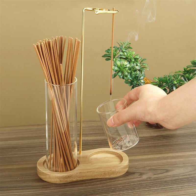2 in 1 Incense & Candle Holder, 1 Count Wooden Base Aromatherapy Diffuser Incense Burner with Removable Glass Ash Collector, Woody Home Decor Ornament for Living Room Bedroom, Funny Gift, Scented, Aroma, Fragrance