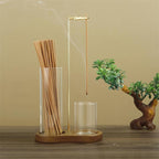 2 in 1 Incense & Candle Holder, 1 Count Wooden Base Aromatherapy Diffuser Incense Burner with Removable Glass Ash Collector, Woody Home Decor Ornament for Living Room Bedroom, Funny Gift, Scented, Aroma, Fragrance