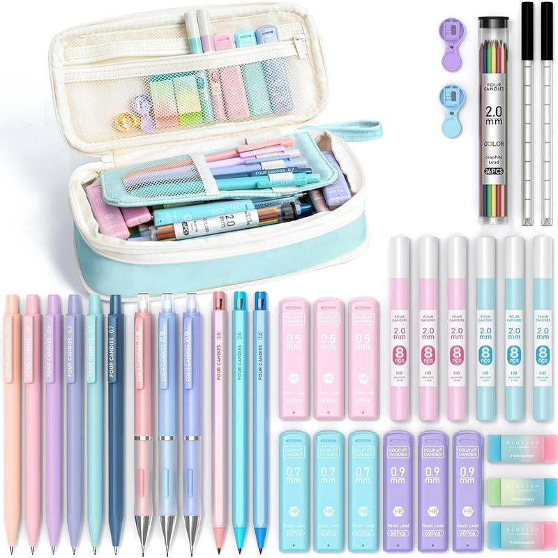 Four Candies 36PCS Aesthetic School Supplies, Mechanical Pencils 0.5Mm, 0.7Mm, 0.9Mm & 2.0Mm with 624PCS Lead Refills, Cute Mechanical Pencils for Writing, Drawing & Drafting,Backtoschool,Schoolsupplies,Backtoschoolshopping