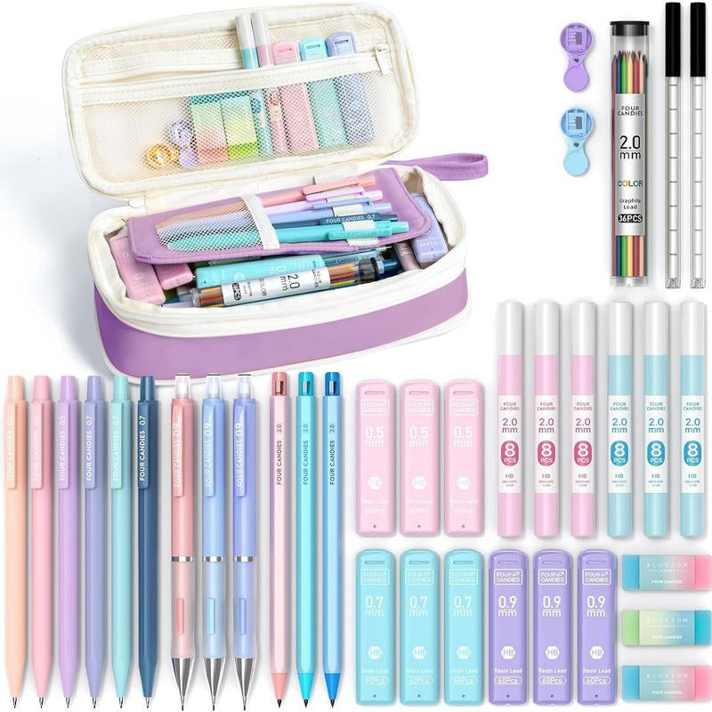 Four Candies 36PCS Aesthetic School Supplies, Mechanical Pencils 0.5Mm, 0.7Mm, 0.9Mm & 2.0Mm with 624PCS Lead Refills, Cute Mechanical Pencils for Writing, Drawing & Drafting,Backtoschool,Schoolsupplies,Backtoschoolshopping