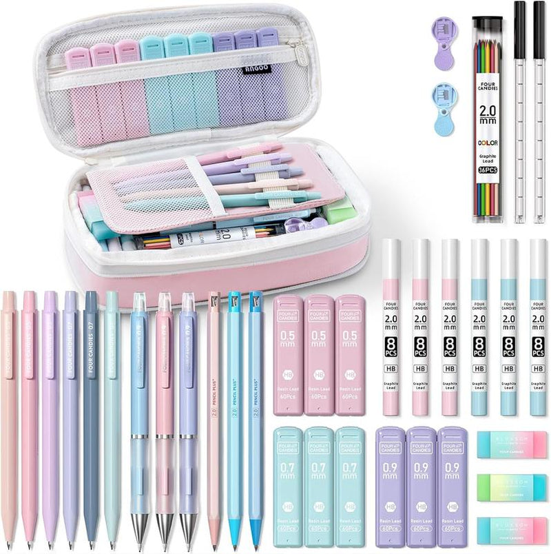 Four Candies 36PCS Aesthetic School Supplies, Mechanical Pencils 0.5Mm, 0.7Mm, 0.9Mm & 2.0Mm with 624PCS Lead Refills, Cute Mechanical Pencils for Writing, Drawing & Drafting,Backtoschool,Schoolsupplies,Backtoschoolshopping