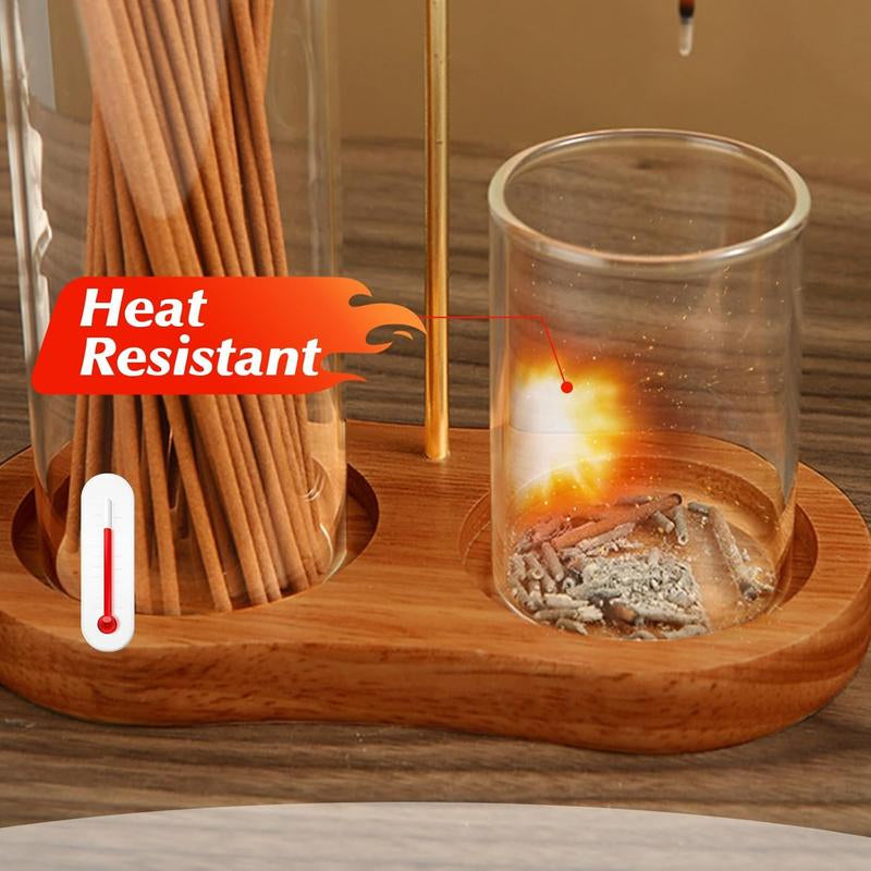 2 in 1 Incense & Candle Holder, 1 Count Wooden Base Aromatherapy Diffuser Incense Burner with Removable Glass Ash Collector, Woody Home Decor Ornament for Living Room Bedroom, Funny Gift, Scented, Aroma, Fragrance